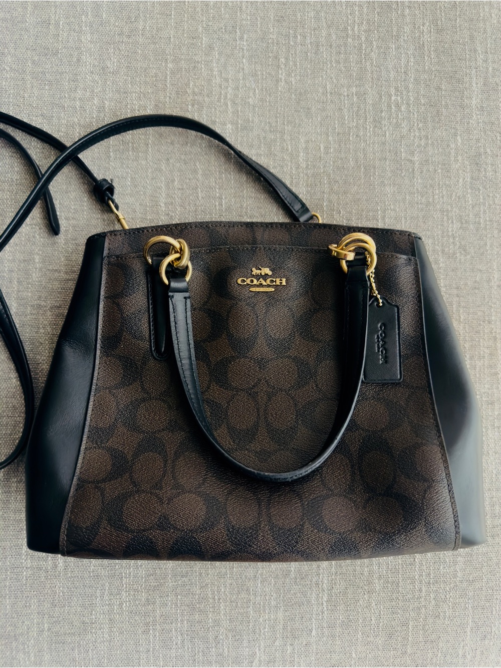 Coach Brown Signature Canvas Satchel with Black Leather Trim - Picture 3 of 16
